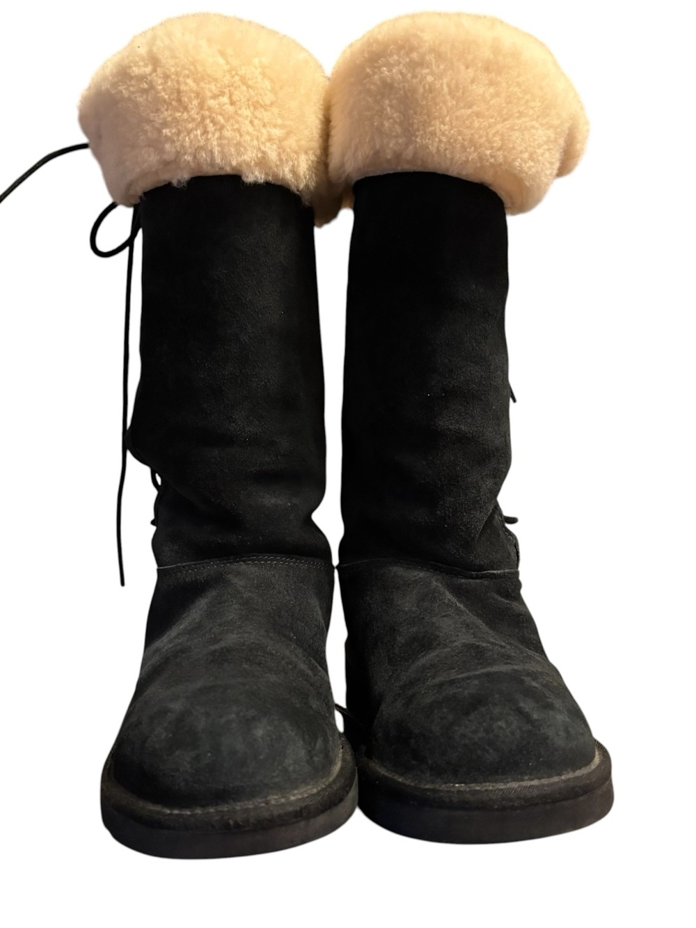 UGG Upside Lace Up Suede Wool Shearling Boot Mid-Calf Black US 8